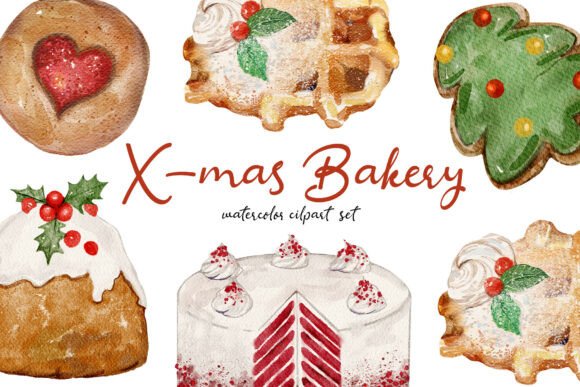 Download Christmas Bakery Watercolor Clipart Set - Baker Collection