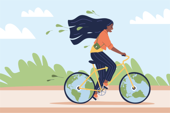 Download Eco-friendly Transport. Happy Woman Ride - Happy Collection