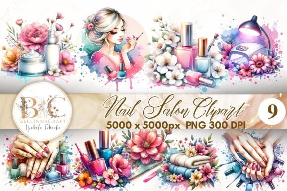 Download Watercolor Nail Salon Clipart - Salon Collection