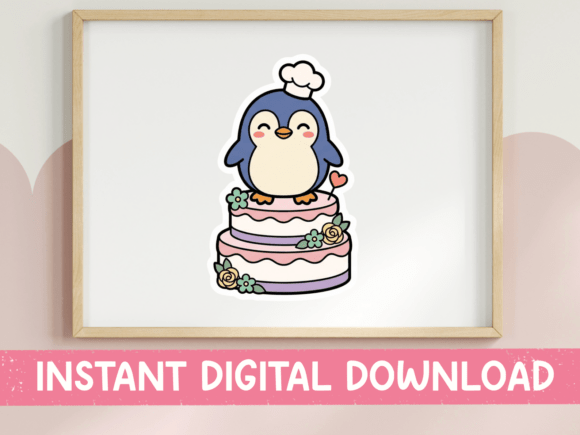Download Kawaii Penguin Baker on Cake Sticker - Baker Collection