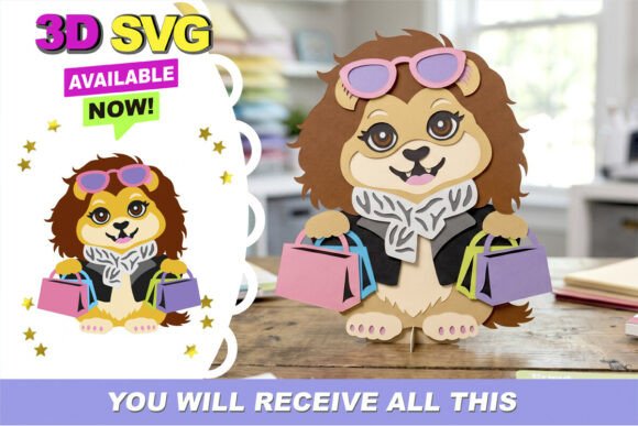 Download Chic Shopping Lion 3D SVG - Lion Collection