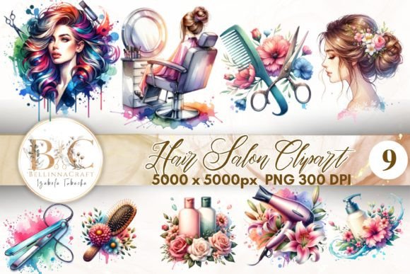 Download Watercolor Hair Salon Clipart Bundle - Salon Collection