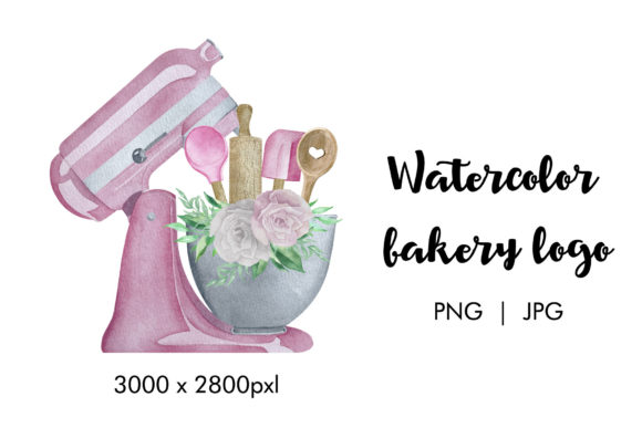 Download Bakery Logo with Mixer and Flowers - Baker Collection