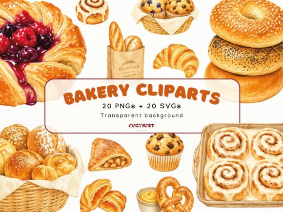 Download Bakery Watercolor Cliparts, Pastries PNG - Baker Collection